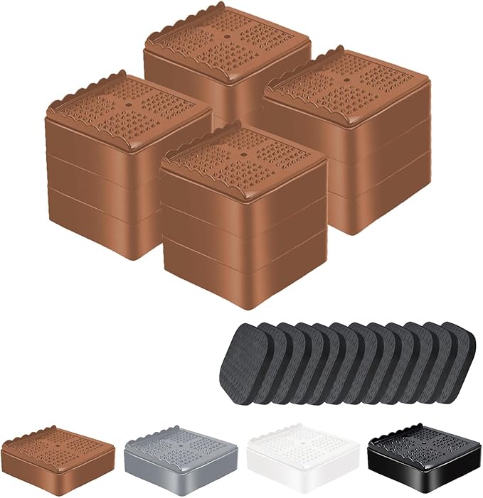 shouwuhho Furniture Risers, 4 Pack Bed Risers with Non-Slip Grip and Heavy Duty Support, 1 Inch 2 Inch 3 Inch 4 Inch Height Lift for Couch, Sofa, Table, Desk, Chair, Refrigerator - Brown, 1+1+1 Inch
