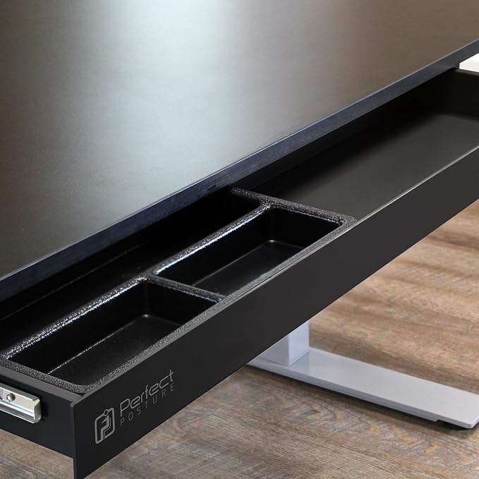 PERFECT POSTURE Under Desk Storage Drawer With Lock – Slim Pen & Pencil Drawer for Regular & Sit-Stand Standing Desks, Black (7.5" x 33")