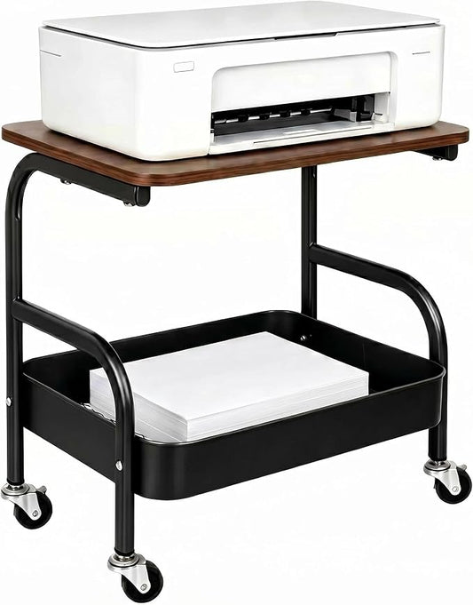 Rolling Printer Stand with Wheels 2 Tier Under Desk Printer Table with Storage, Mobile Small Short Rolling Cart for Home Office Pantry Organization, Black