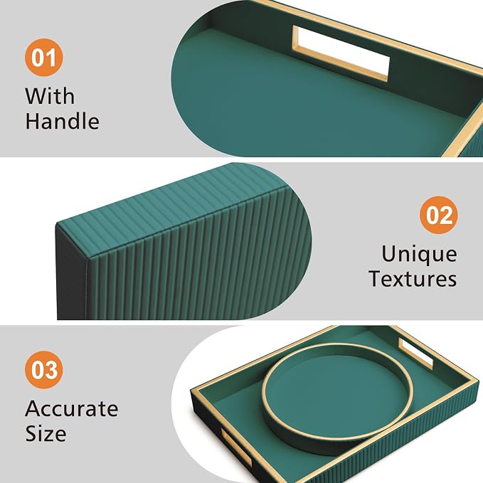SANZIE Leather Tray Desktop Storage Organizer Premium Serving Tray Decorative Tray Valet Tray for Sundries Cosmetics Keys Phone Wallet Cutlery (Green Holder)