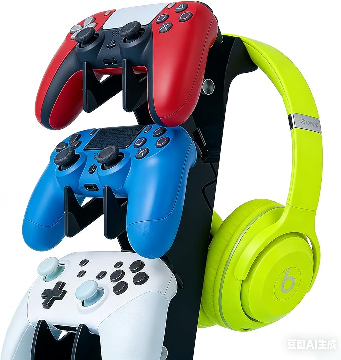 3-Tier Game Controller & Headphone Stand, Black Acrylic Storage Rack, Compatible with PS5/PS4/Xbox Series X/S/Switch Pro Controllers, Desktop Organizer for Gaming Accessories