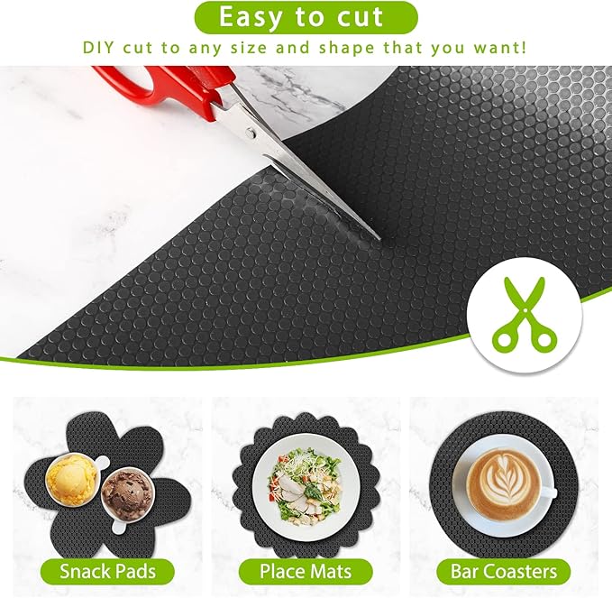 HooTown Shelf Liner Kitchen Cabinet Drawer Mats 11.8 Inch Wide x 6.5 Feet Long, Non Adhesive EVA Rubber Washable Waterproof Pantry Closet, Cupboard, Drawer Organizer Mat, Black