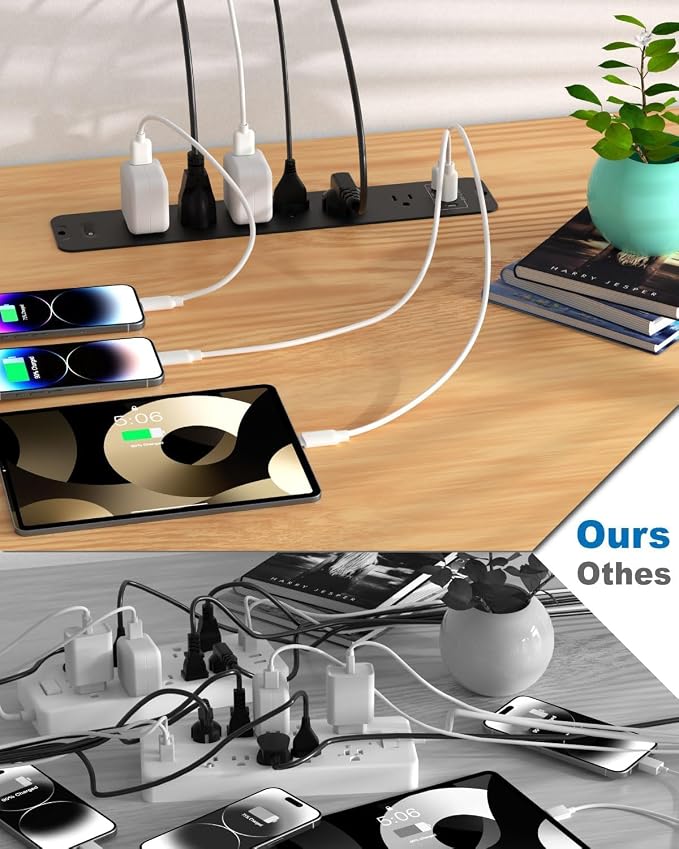 Recessed Power Strip, Flush Mount Power Strip with USB Ports, PD 20W USB C Fast Charging, 6 FT Extension Cord Surge Protector with1800J, Furniture Hidden Outlet for Side Table, End Table