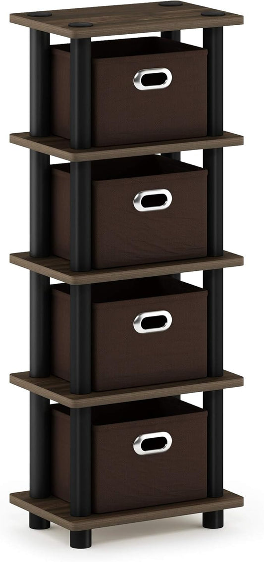 FURINNO Turn-N-Tube 4-Bins System Rack, Columbia Walnut/Black/Dark Brown