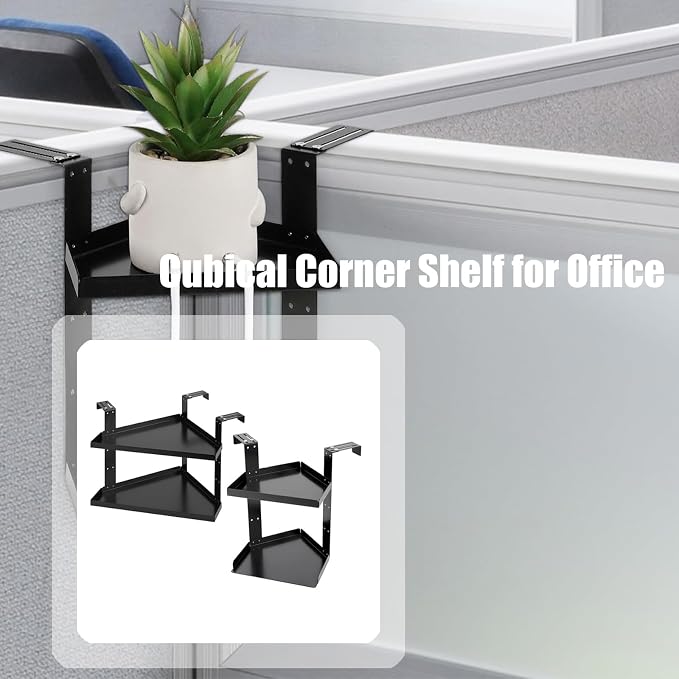 Adjustable Metal Corner Shelf Organizers Wall Mounted Corner Shelf with Adjustable Hook,2 Layer Metal Rack for Small Spaces, Office Home Use Desk Accessory Holder