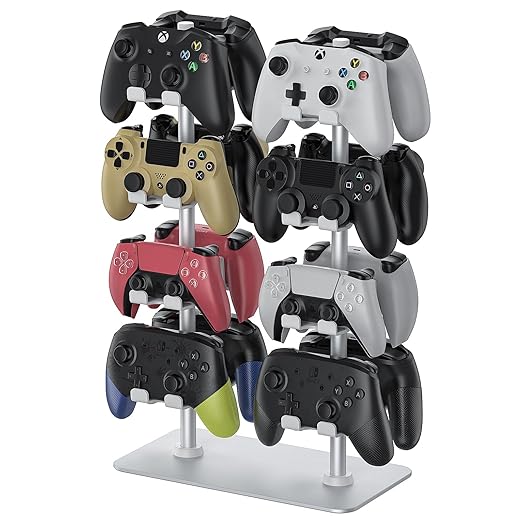 MANMUVIMO Controller Holder for 16 Xbox PS5 PS4 Gaming Controller, Video Game Controller Holder Headphone Stand for Desk, Gamer Gifts for Men, Gaming Room Accessories Maximum Organizer (White)