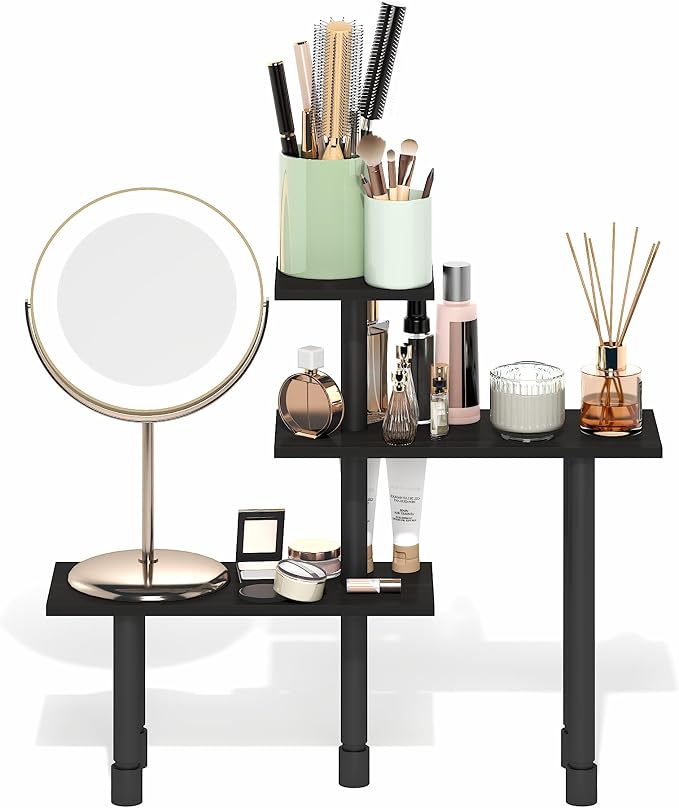 Furinno Turn-N-Tube Corner Shelf, 3-Tier Countertop Corner Organizer, Toolless Pantry Organizers and Accessories, Adjustable Table Top Shelf, for Vanity, Small Spaces, Kitchen, Bathroom, Espresso