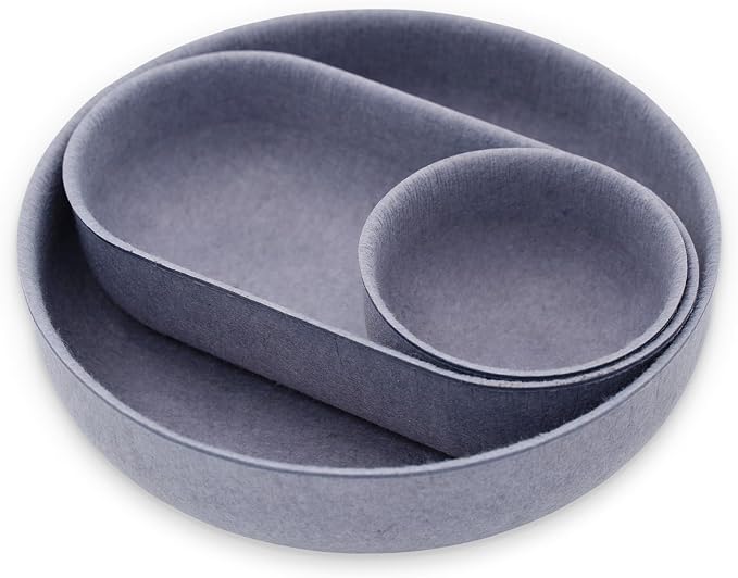 Welaxy EDC Cathall Desk Organizer felt bowls round stylish nightstand multi tray Entryway Bedside Caddy for Keys Phone Wallet Watch Glasses Pens minimalist living 3-Piece (Glacier gray)