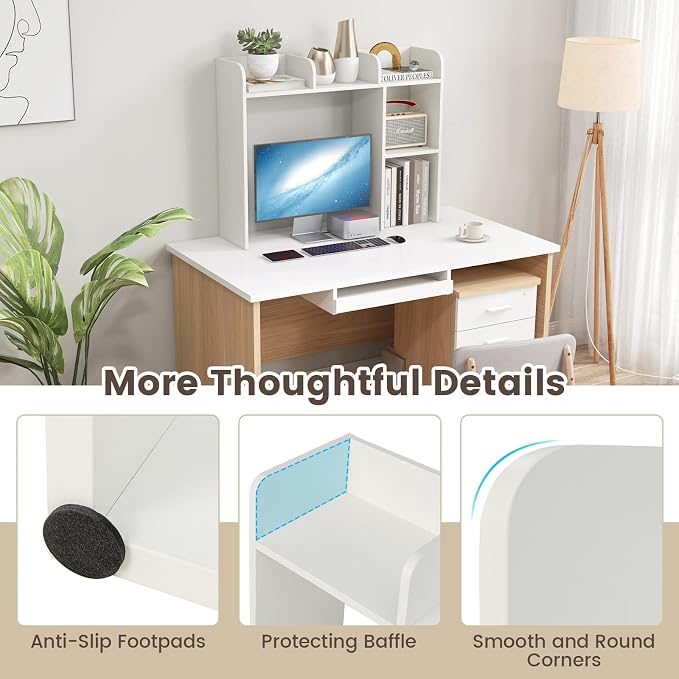 Giantex Desktop Bookshelf, Wood Desk Hutch Organizer for 27 Inch Computer Monitor, Countertop Storage Display Rack with 5 Shelves, Multipurpose Desktop Shelf Bookcase for Dorm Office Home, White