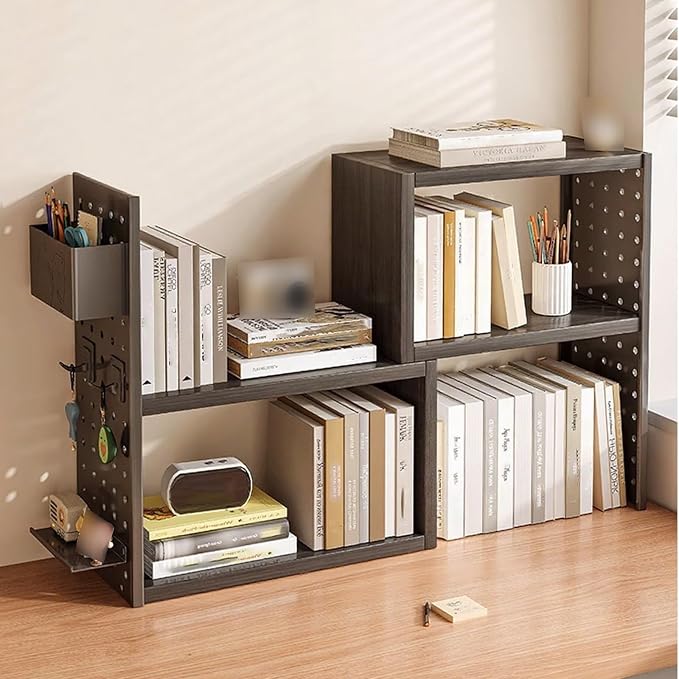 Desk Organizer Shelf, Space-Saving with Side Pegboards Retractable Suitable for Corners Stable, Desk Storage for Dormitories Bedrooms Offices(Black)