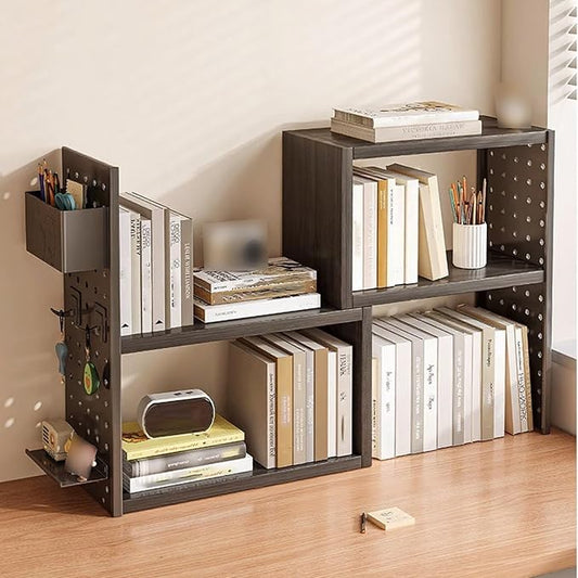 Desk Organizer Shelf, Space-Saving with Side Pegboards Retractable Suitable for Corners Stable, Desk Storage for Dormitories Bedrooms Offices(Black)