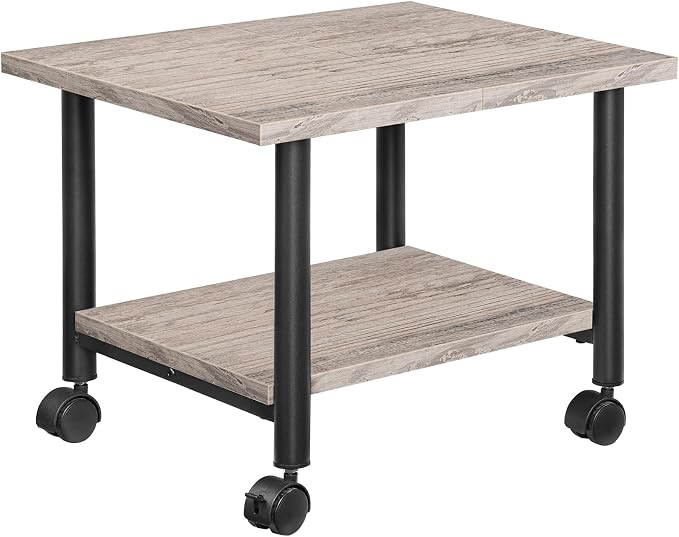 HOOBRO Printer Stand, 2-Tier Industrial Under Desk Printer Cart with Shelf, Mobile Heavy Duty Storage Rack on Wheels for Home, Office, Grey and Black BG02PS01G1