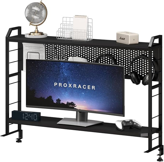 PROXRACER Ergonomic Monitor Stand for 42" and Up Tables, Adjustable Shelf, Rust-Free Metal Frame, Supports 200 lbs, Easy Assembly, Suitable for Gaming and Office