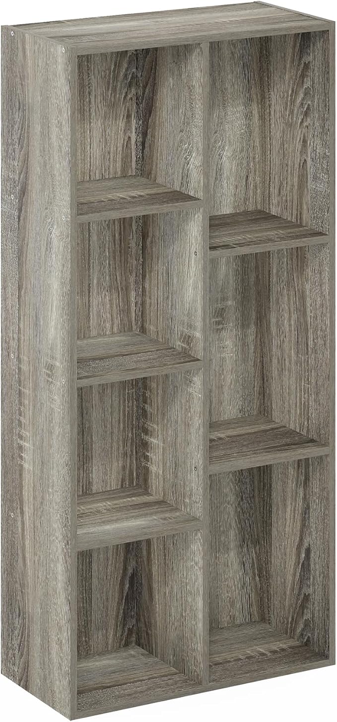 Furinno LUDER Book Shelf, 7-Cube Bookshelf, Bookcase with Open Shelves, 9.4 x 19.5 x 41.7, Easy Assembly, for Living Room, Bedroom, Home Office, French Oak
