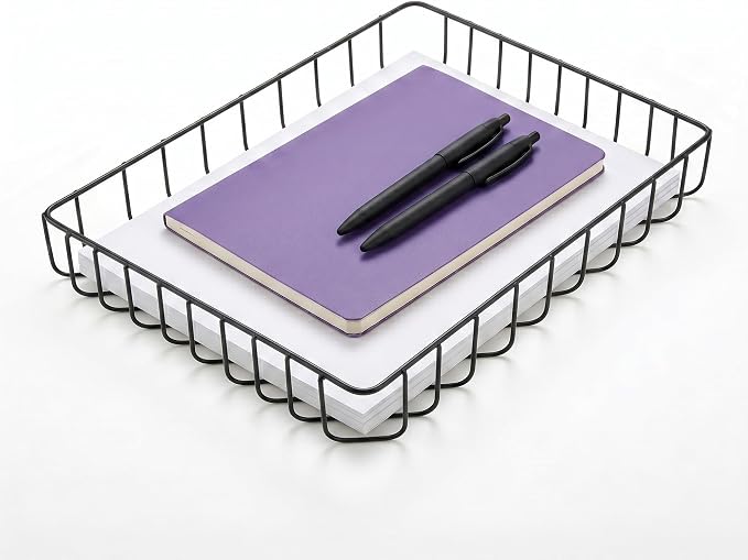 Elegant Gold Wire Desk Tray Organizer - Multipurpose A4 Letter Size File Tray, Premium Metal Mesh Document & Magazine Holder, Luxury Storage Basket for Office, Vanity, & Bathroom,Black