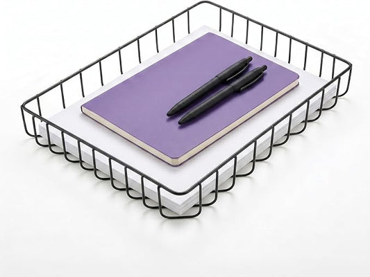 Elegant Gold Wire Desk Tray Organizer - Multipurpose A4 Letter Size File Tray, Premium Metal Mesh Document & Magazine Holder, Luxury Storage Basket for Office, Vanity, & Bathroom,Black