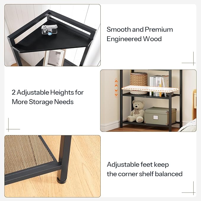 HOOBRO 5-Tier Corner Shelf Stand, Corner Shelf with LED Light, 56.3" Tall Corner Bookshelf, Display Rack Storage Organizer with Table, for Small Spaces, Living Room, Entryway, Black BB69DCJ01