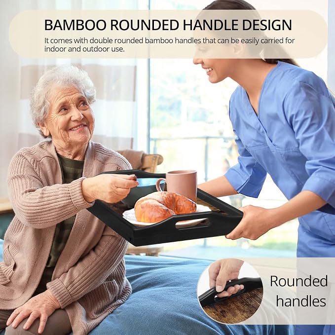 2 Pack Bed Tray Table with Adjustable Legs Breakfast Trays Serving Tray Bamboo Bed Laptap Floding Legs with Handles and Phone Holders