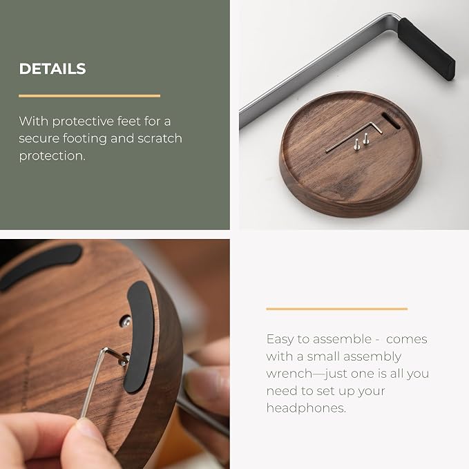 muso wood Walnut Headphone Stand, Universal Headset Stand with Storage Base, Wood Desktop Headphone Holder for Gaming Headset and Music Headset
