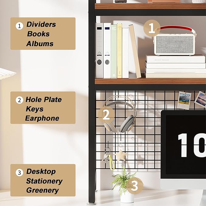 2-Tier Desktop Hutch Bookshelf Metal Desk Shelf Dorm Bookcase for Computer Desk Countertop Storage Organizer Display Rack for Office Home (White, 45.2in)
