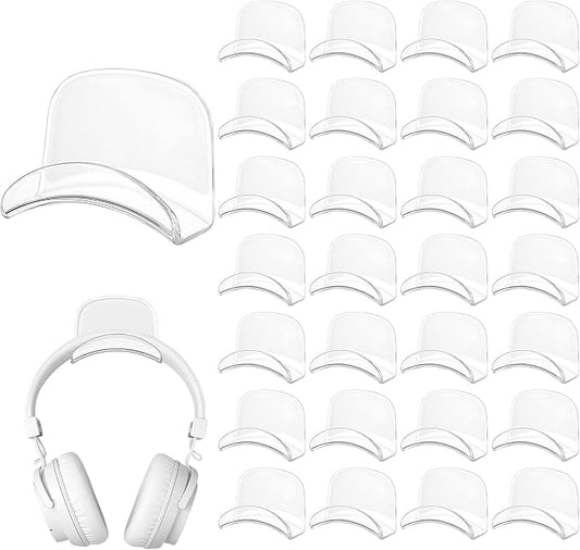 Wonderjune 30 Pcs Headphone Hanger Holder Desk Adhesive Headphone Hook Graduation Wall Hook Mount Strong Universal Acrylic Holder Hooks for General Purpose Game Earphone Controller(Clear)