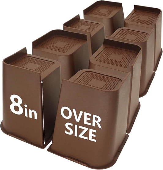 8 Pack Bed Risers 8 inch Heavy Duty Dark Brown, Oversized Furniture Risers, Bed Lifts Risers for Table, Chair, Couch, Desk, Bed Frame Risers Supports Up to 6,500 Lbs