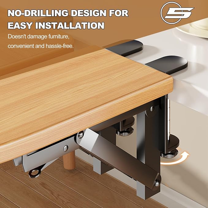White,52 * 24,Ergonomics Desk Extender Tray, Desktop Extender, 30"x9.4" Clamp on Table Mount Arm Wrist Rest Shelf, Small Table Edge Extender Tray, 90° Foldable Computer Arm Rest for Desk