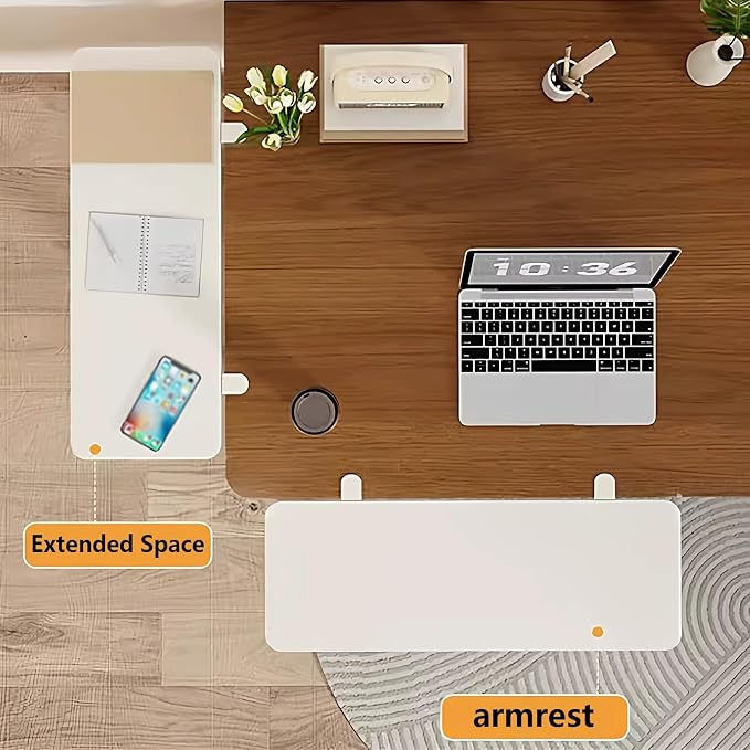 Clamp-on Flush-Mount Desktop Tray,Drill-Free Side Extension Board,90-Degree Folding Design,50 Lb Load Capacity,Suitable for Office, Study, and Gaming Desks(White,100cm/39.4in)