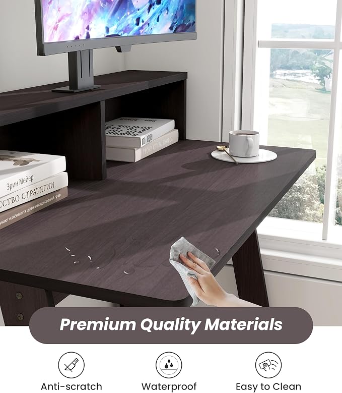 Small Desk with Storage, Corner Desk for Small Spaces, Computer Desk Study Desk with Shelf for Home Office Bedroom, Dark Walnut