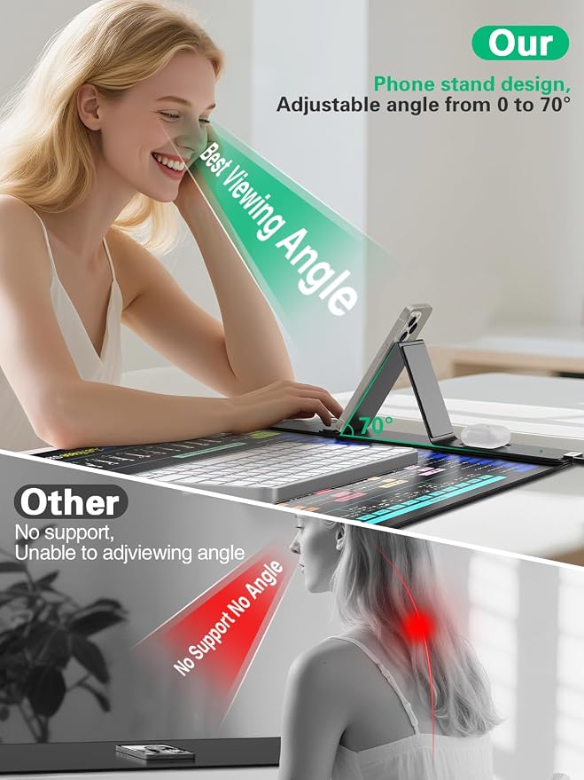 Mouse Pad with Foldable Phone Holder, Wireless Charging Desk Mat 31.5x15.75 Mousepad with Superior Micro-Weave Cloth Non-Slip Waterproof Desk Pad