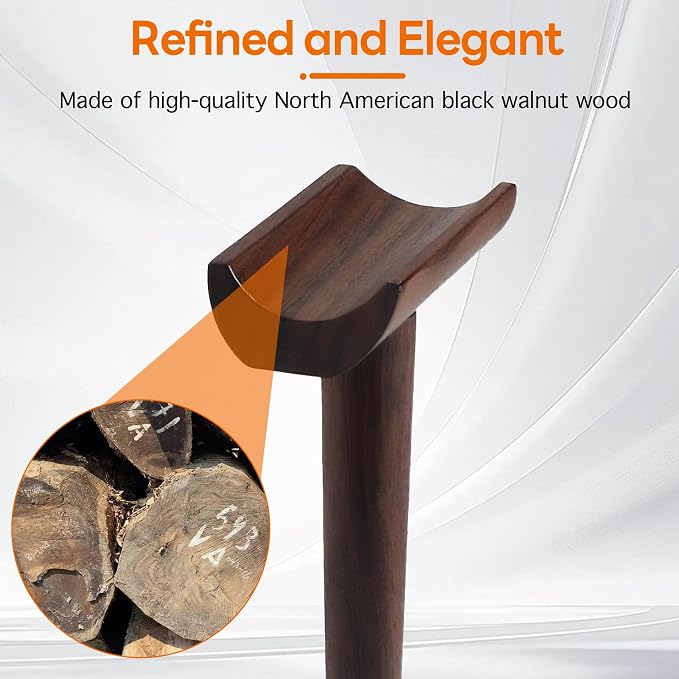Wood Headphone Stand Headset Stand for Deak Universal Headphone Holder with Storgae Base Handcrafted Desk Organizer for Gaming Headsets(Black Walnut)