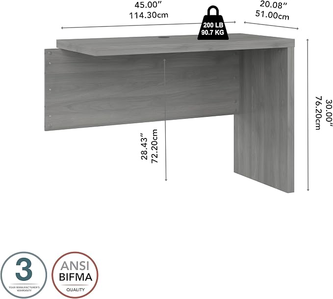 Bush Business Furniture Echo Desk Return/Bridge, Modern Gray