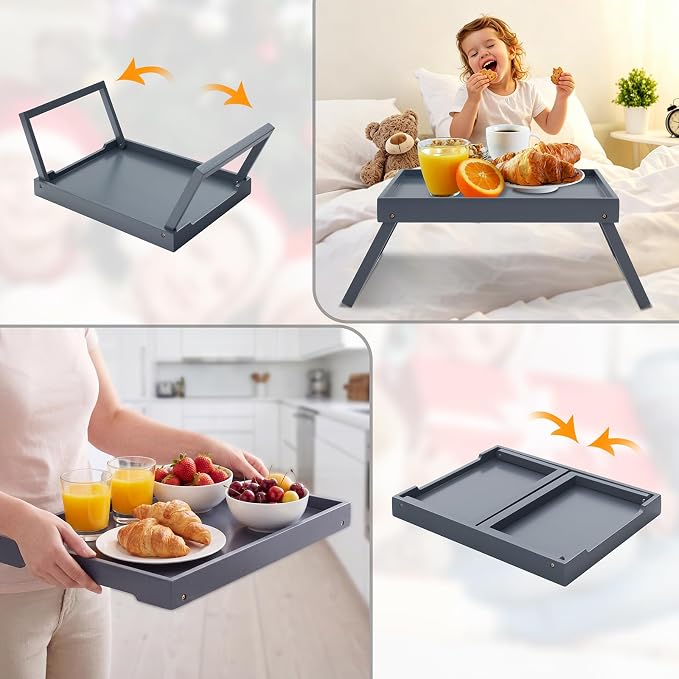 RRX Bed Tray Table with Folding Legs, Breakfast in Bed Tray (Grey)