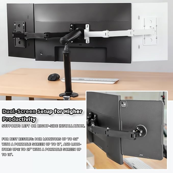 3D-Printed Portable Monitor Extension Arm, Side/Top Mount for Tablets, Phones & 7–18" Portable Screens, VESA 75x75 Compatible (White, About)