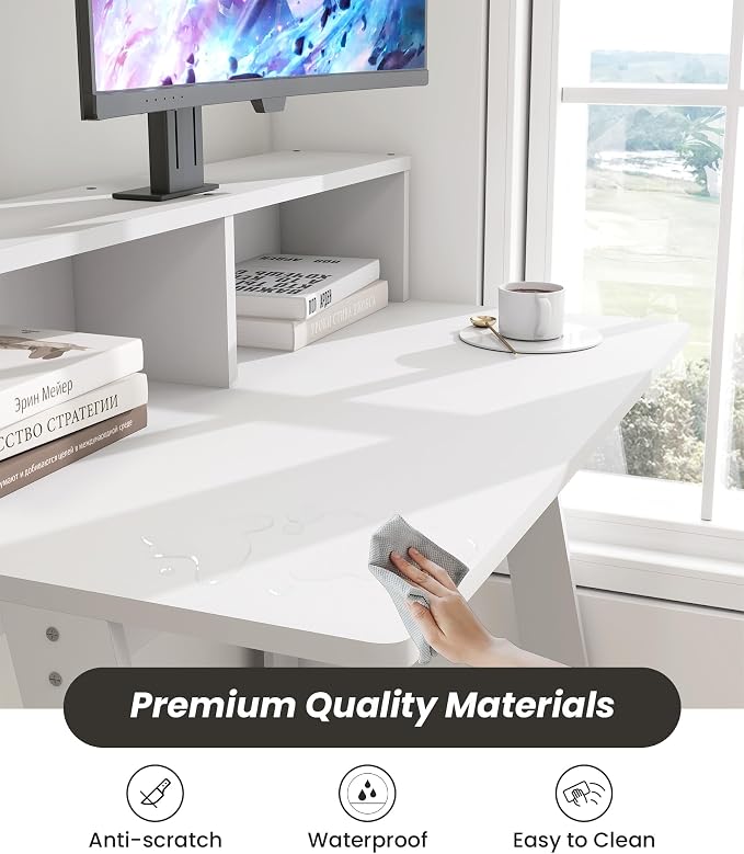 Small Desk for Bedroom, Computer Desk Office Desk with Storage, Corner Desk for Small Space, White