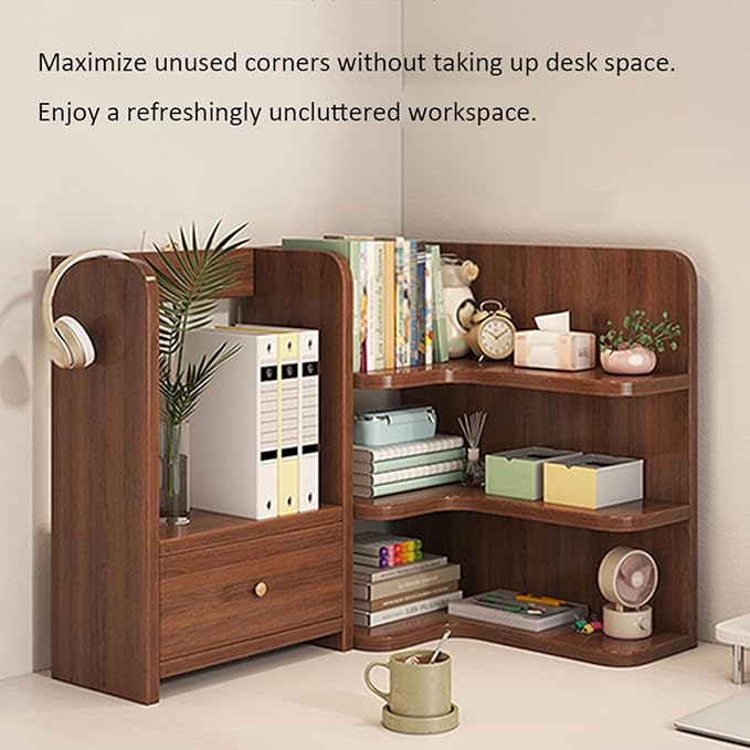 Corner Desk Bookshelf with Cabinet，Study/Working Tabletop Corner Storage Rack, Suitable for Home Office, Dorm (Wood 50cm(19.7")*30cm(11.8"))