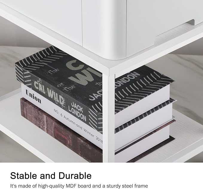BTY Under Desk Printer Stand 2 Tier White Printer Stand with Storage Shelf Small Printer Table with Rolling Wheels for Office Home Scanner Printer (White)