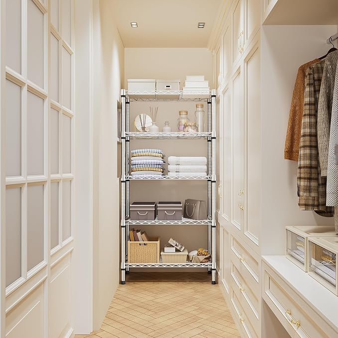 M MZG 1250 lbs 5 Tier Shelf Metal Storage Shelves Shelving Wire Rack Heavy Duty Closet Organizers for Garage Kitchen Bathroom Laundry Chrome 13.8" D x 29.5" W x 59.5" H