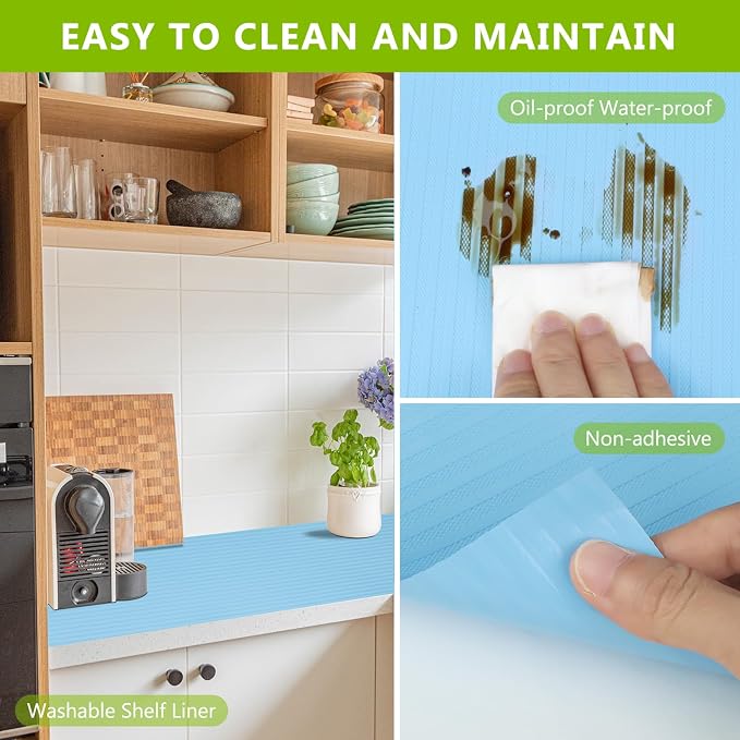 Shelf Drawer Liner for Kitchen Cabinets, Durable Pantry Shelving Liners for Tool Box Closet Refrigerator Non Stick Waterproof Plastic Cabinet Protector Liners Mat Washable, Blue 23.6 x 236.2 inches
