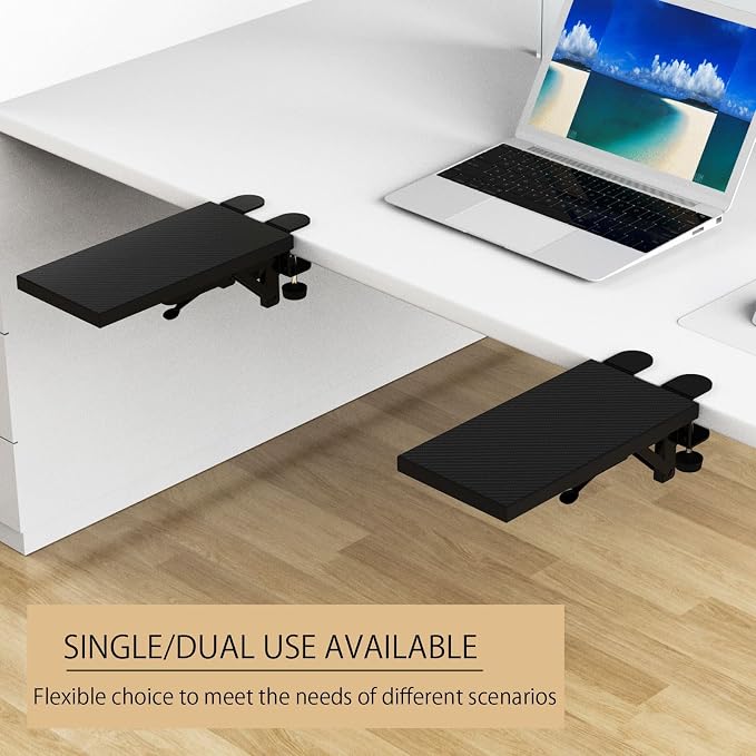 OUGIC Ergonomic Desk Extension Tray, 30 x 15 cm, Clamp Without Perforation, Foldable Keyboard Drawer Tray, Wrist Rest, Computer Stand