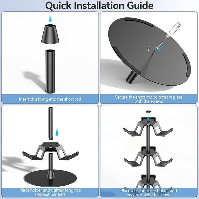 Headset Stand 4 Tiers for Desk, Rotatable Gaming Controller Stand for PS5/PS4/Xbox/Switch2/PS Portal/Phone, Universal PC Gamer Gift Accessory Controller/Headphone Holder for 12 Packs Controller