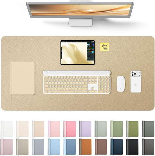 YSAGi Leather Desk Pad Protector, Office Desk Mat, Large Mouse Pad, Non-Slip PU Leather Desk Blotter, Laptop Desk Pad, Waterproof Desk Writing Pad for Office and Home (Gold, 35.4" x 17")