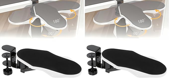 Computer Arm Rest for Desk, 180° Adjustable Rotating Desk Extender Tray, 90° Foldable Elbow Arm Support, Ergonomic Desk Arm Wrist Rest Shelf for Home and Office (Pack of 2)