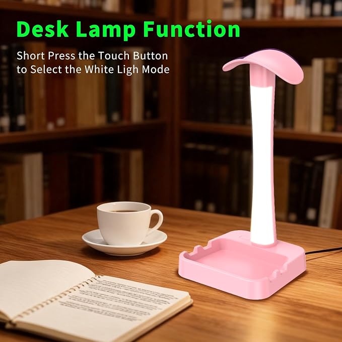 Headphone Stand with Charger,Gaming Headset stand with RGB Light Mode,For Airpod Max Stand,Desk Lamp,Phone Holder,Tablet Holder,desktop organizer,Gifts for Gamers & Music Lover (Pink)