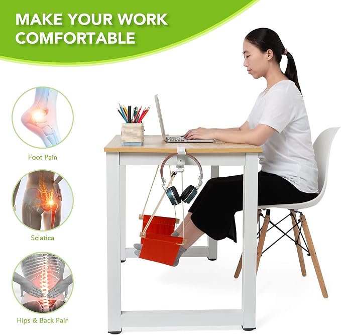 iMissiu Foot Hammock Under Desk | iMissiu Adjustable Office Foot Rest | Portable Footrest with Headphones Holder (Orange)