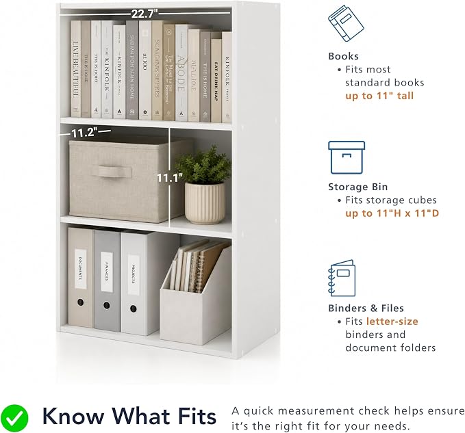 Homes: Inside + Out Apexa 3-Tier Cube Storage Organizer Shelves, Stackable Wood Bookcase Fits Cubby Bins for Organization, Dorm Teen Room Decor & Home Office, Taupe Grey