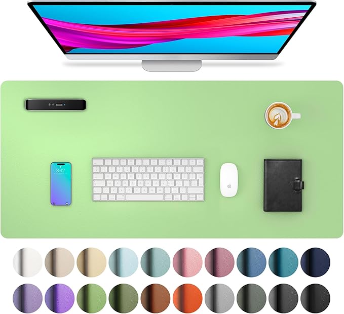 Aothia Leather Desk Pad Protector, Mouse Pad, Office Desk Mat, Non-Slip PU Leather Desk Blotter, Laptop Desk Pad, Waterproof Desk Writing Pad for Office and Home (31.5" x 15.7", Foam Green)
