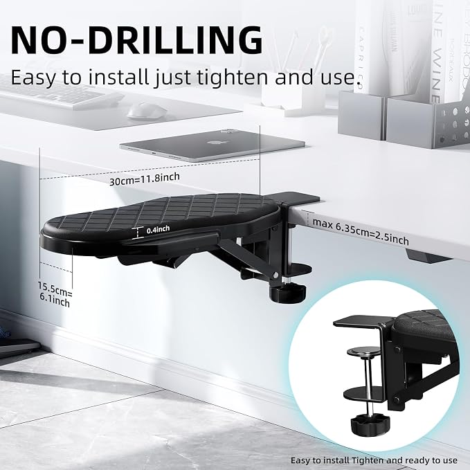 CABTE Ergonomics Desk Extender Tray, Table Mount Arm Wrist Rest Shelf, 90° Foldable Elbow Arm Support,Foldable, Swivel, Computer Desk Extender Tray for Home and Office (Foldable Model)