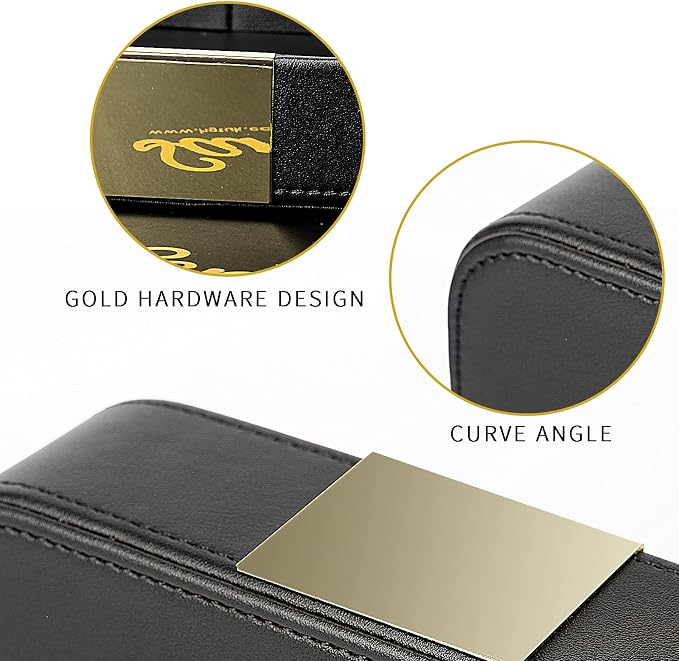 SANZIE Luxury Leather Desktop Storage Small Catchall Organizer Decorative Tray for Entryway Table to Hold Jewelry Watch Cosmetics Keys Phone Wallet, Home & Office Accessories (Metal Gilded, Black)