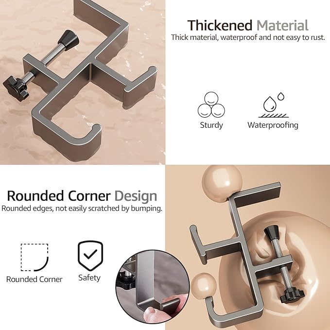2 PCS Desk Bag Hook, Purse Hook for Table, Aluminum Under Desk Handbag Hanger, Desk Mount Backpack Holder, Umbrellas, Headphone Holder, Back to School Essentials - Cream+Gray